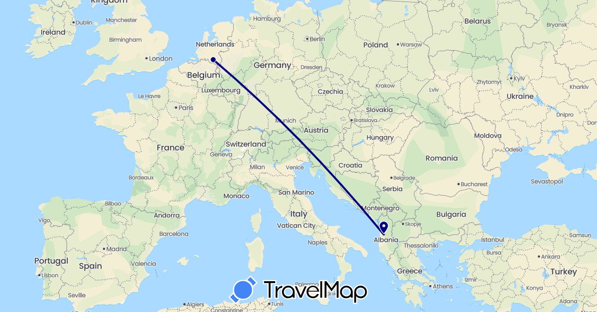 TravelMap itinerary: driving in Albania, Netherlands (Europe)